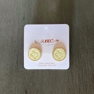 Texas State Outline Cream Faux Leather Hook ‘Em Don’t Mess Gold Post Earrings